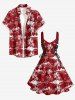 Robe débardeur Hawaii à imprimé cocotier et hibiscus, laçage à œillets - Rouge Vineux M
