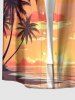 Coconut Tree Cloud Seascape Print Buttons Pocket Hawaii Shirt For Men -  
