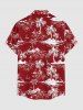 Chemise hawaïenne pour homme à imprimé cocotier et fleurs d'hibiscus, avec boutons et poche - Rouge Vineux 3XL