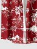 Chemise hawaïenne pour homme à imprimé cocotier et fleurs d'hibiscus, avec boutons et poche - Rouge Vineux 3XL