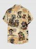 Chemise hawaïenne pour homme à imprimé chien, bateau pirate, gouvernail et perroquets, avec boutons et poche - café lumière 3XL