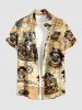 Chemise hawaïenne pour homme à imprimé chien, bateau pirate, gouvernail et perroquets, avec boutons et poche - café lumière 3XL