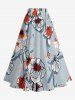 Flower Plant Print Hawaii Split A Line Skirt -  