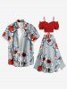 Flower Plant Print Hawaii Split A Line Skirt -  