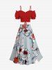 Flower Plant Print Hawaii Split A Line Skirt -  