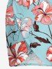 Paréo de plage convertible à imprimé hawaïen feuilles et fleurs d'hibiscus - Bleu clair 2X