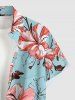 Chemise hawaïenne pour homme à imprimé fleurs et feuilles d'hibiscus, avec boutons et poche - Bleu clair 3XL