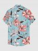 Chemise hawaïenne pour homme à imprimé fleurs et feuilles d'hibiscus, avec boutons et poche - Bleu clair 3XL