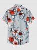 Flower Plant Print Hawaii Button Pocket Shirt For Men -  