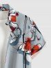 Flower Plant Print Hawaii Button Pocket Shirt For Men -  