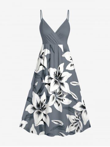 Robe cami hawaïenne à encolure surplice et imprimé floral feuillage - LIGHT GRAY - 2X