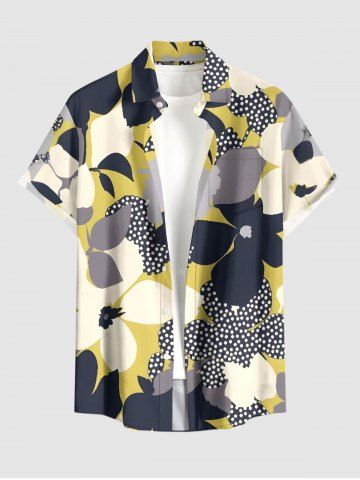Chemise Hawaii à imprimé feuilles et fleurs avec poche boutonnée pour homme - YELLOW - XL