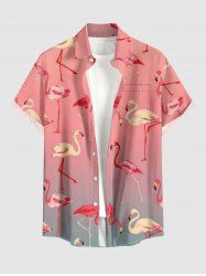 Ombre Flamingo Imprimé Hawaii Chemise À Boutons Et Poche Pour Homme - Rose clair 3XL