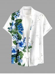 Hibiscus Flower Leaf Print Buttons Pocket Hawaii Shirt For Men -  
