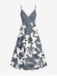 Flower Leaf Print Surplice Hawaii Cami Dress -  