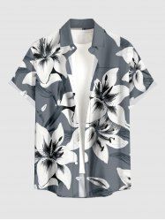 Chemise hawaïenne pour homme à imprimé feuilles et fleurs, avec boutons et poche - Gris Clair 3XL