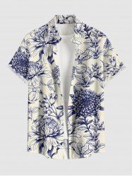 Chemise hawaïenne pour homme à imprimé floral et feuillage avec boutons et poche - Bleu 3XL