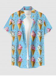 Chemise homme à imprimé Ice Cream Hawaii avec poche boutonnée - Bleu clair 3XL