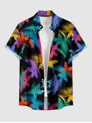Colorful Flower Leaf Print Hawaii Button Pocket Shirt For Men -  
