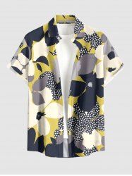 Flower Leaf Print Hawaii Button Pocket Shirt For Men -  