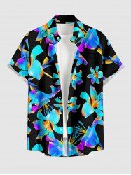 Chemise hawaïenne à imprimé floral ombré avec poche boutonnée pour homme - Pers 5XL