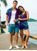 Tenue de plage assortie pour couple : chemise hawaïenne et combinaison courte - Imprimé dégradé cocotier - Concorde 
