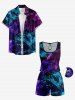 Tenue de plage assortie pour couple : chemise hawaïenne et combinaison courte - Imprimé dégradé cocotier - Concorde 