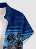 Chemise hawaïenne pour homme à motif d'arbres de coco, voitures, fleurs d'hibiscus et feuilles tropicales, avec boutons et poche - Cadetblue 3XL