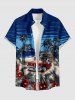 Chemise hawaïenne pour homme à motif d'arbres de coco, voitures, fleurs d'hibiscus et feuilles tropicales, avec boutons et poche - Cadetblue 3XL
