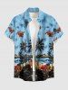 Chemise hawaïenne pour homme à imprimé paysage marin (cocotiers, voitures, vagues), avec boutons et poche - Bleu clair 3XL