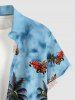 Chemise hawaïenne pour homme à imprimé paysage marin (cocotiers, voitures, vagues), avec boutons et poche - Bleu clair 3XL