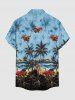 Chemise hawaïenne pour homme à imprimé paysage marin (cocotiers, voitures, vagues), avec boutons et poche - Bleu clair 3XL