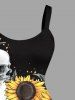 Robe trapèze Hawaii à imprimé crânes et tournesols - Noir S