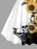 Robe trapèze Hawaii à imprimé crânes et tournesols - Noir S