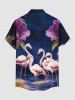 Chemise hawaïenne à boutons avec poche, à imprimé hibiscus, flamant rose et cocotier, pour homme - Bleu profond 3XL