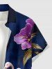 Chemise hawaïenne à boutons avec poche, à imprimé hibiscus, flamant rose et cocotier, pour homme - Bleu profond 3XL
