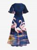 Hibiscus Flower Flamingo Coconut Tree Print Hawaii Split Pocket A Line Midi Dress -  