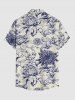 Chemise hawaïenne pour homme à imprimé floral et feuillage avec boutons et poche - Bleu 3XL