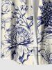Flower Leaf Plant Print Hawaii Button Pocket Shirt For Men -  