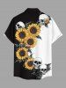 Skulls Sunflower Print Hawaii Button Pocket Shirt For Men -  