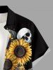 Skulls Sunflower Print Hawaii Button Pocket Shirt For Men -  