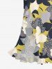 Flower Leaf Print Hawaii Ruffles Split Dress -  