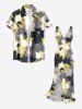 Flower Leaf Print Hawaii Ruffles Split Dress -  
