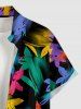 Chemise homme à imprimé floral coloré et feuilles, style Hawaii, avec poche et boutons - Turquoise Foncée S