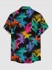 Colorful Flower Leaf Print Hawaii Button Pocket Shirt For Men -  