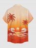 Chemise hawaïenne pour homme avec motif ombré coucher de soleil et cocotiers, boutons et poche - Orange M