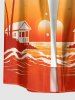 Chemise hawaïenne pour homme avec motif ombré coucher de soleil et cocotiers, boutons et poche - Orange M