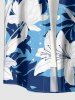 Chemise hawaïenne pour homme à imprimé fleurs et feuilles tropicales, avec boutons et poche - Bleu 3XL
