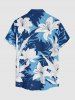 Chemise hawaïenne pour homme à imprimé fleurs et feuilles tropicales, avec boutons et poche - Bleu 3XL