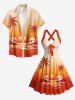Coconut Tree Sun Seascape Ombre Print Crisscross Straps Bowknot Hawaii Tank Dress -  